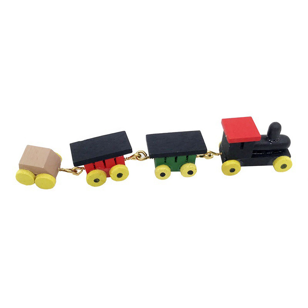 1:12 Miniature Wooden Train Locomotive Carriages Active Toy Furniture Dollhouse